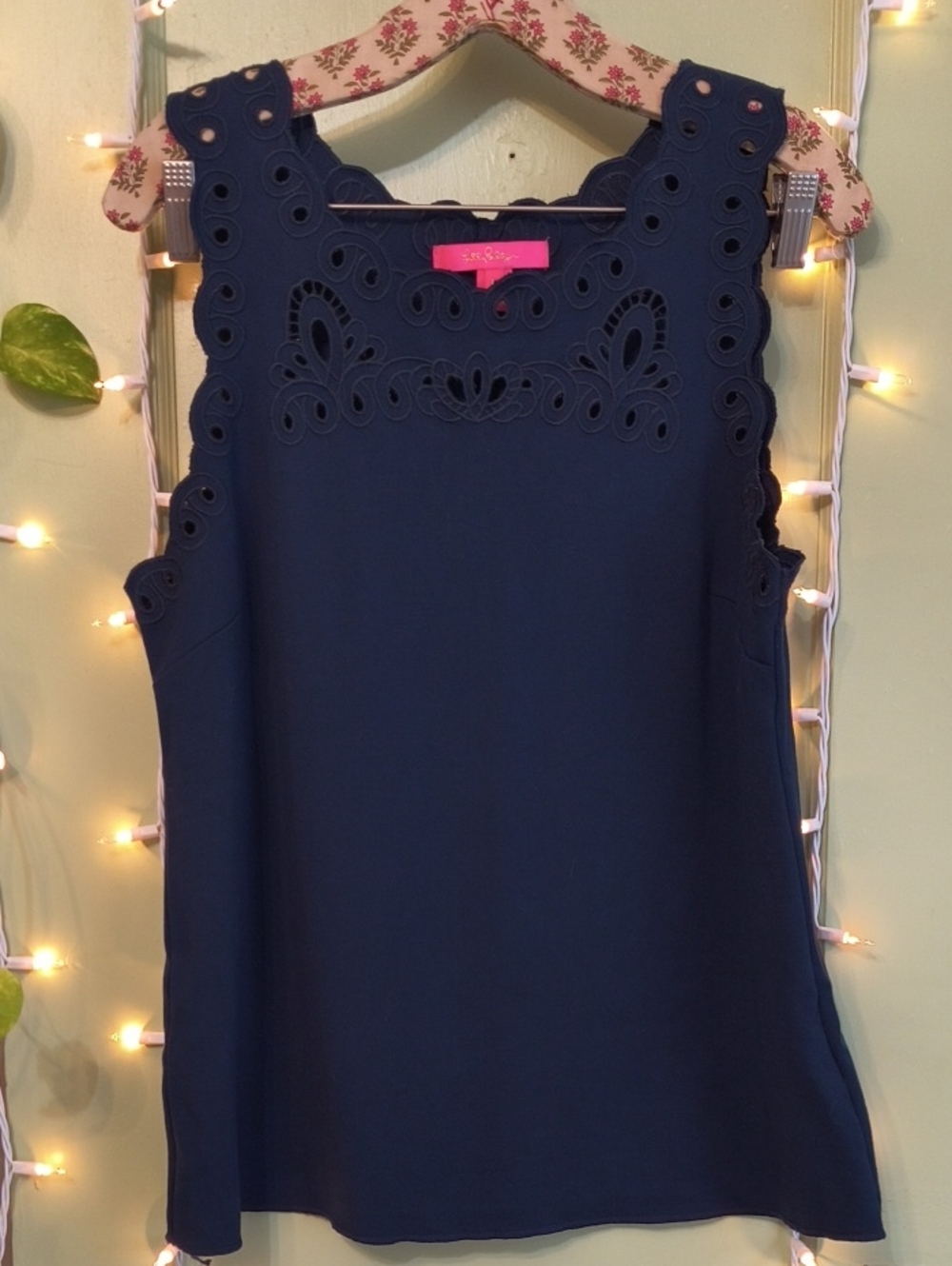 Women's Lilly Pulitzer Navy Blue Lazer Lace Tank Top L